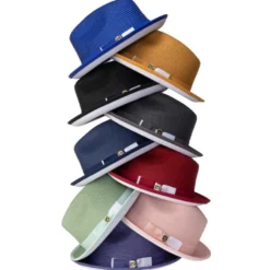 Two-Tone Ribbon Stingy Brim Pinch Braided Fedora - Purple/White