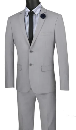 Ultra Slim Fit 2 Piece Suit Stretch Fabric in Solid Gray