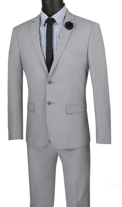 Ultra Slim Fit 2 Piece Suit Stretch Fabric in Solid Gray