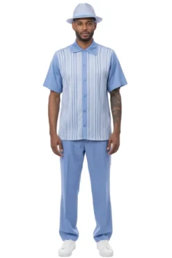 Vertical Stripe Panel Short Sleeve Walking Suit - Carolina