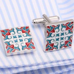 Vintage-Inspired Geometric Square Enamel Cufflinks