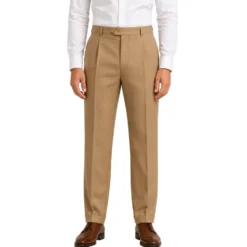 (34W) Regular Fit Pleated Pre-hemmed With Cuffs - Khaki