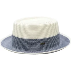 Wall Street Collection - Braided Pork Pie Fedora Hat in White/Denim Blue