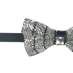 White Black Sparkling Crystal Adjustable Men's Bow Tie Accessory Box