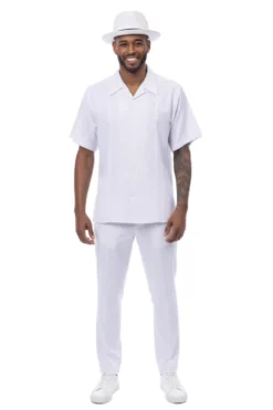 White Geometric Panel Short Sleeve Walking Suit