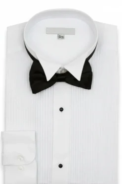 White Regular Fit Wingtip Collar Pin Pleated Tuxedo Shirt with Bow Tie