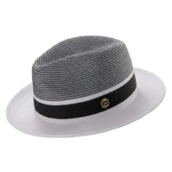White Two-Tone Braided Pinch Fedora With Black Ribbon
