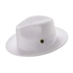 White Braided Wide Brim Pinch Fedora Matching Grosgrain Ribbon