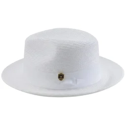White Braided Wide Brim Pinch Fedora Matching Grosgrain Ribbon