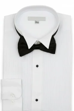 White Regular Fit Wingtip Collar Pin Pleated Tuxedo Shirt with Bow Tie