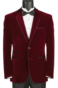 Wine Slim Fit Velvet Sport Coat Single Breasted 2 buttons