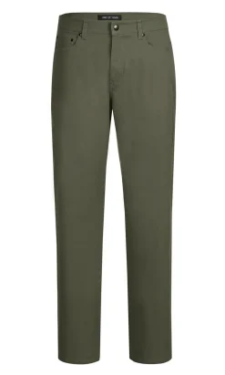 (42W) Modern Fit Stretch Cotton Flat Front Dress Pants - Olive