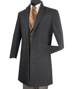 Wool & Cashmere Regular Fit Top Coat 38" Long in Charcoal