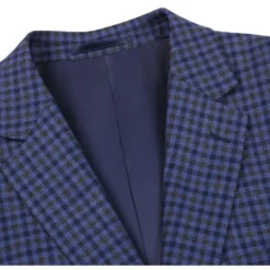 Wool Blend Blue Regular Fit Mini Check Pattern Sports Coat