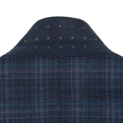 Wool Blend Regular Fit Stretch Checked Blazer in Navy