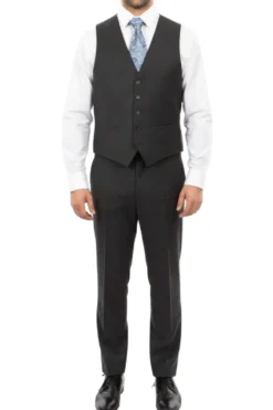 Wool Suit Modern Fit Windowpane 3 Piece in Dark Gray