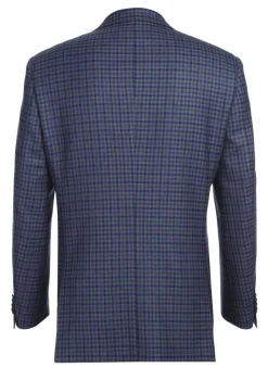 Wool Blend Blue Regular Fit Mini Check Pattern Sports Coat