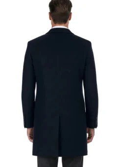 Wool Blend Navy Overcoat