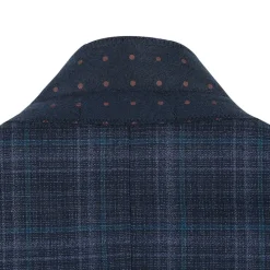 Wool Blend Regular Fit Stretch Checked Blazer in Navy