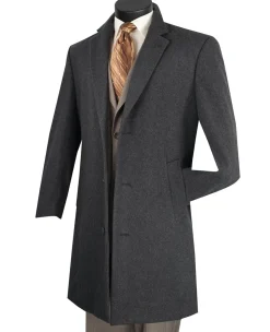 Wool & Cashmere Regular Fit Top Coat 38" Long in Charcoal