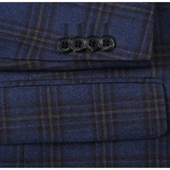 100% Wool Regular Fit 2 Button Sports Coat In Navy Plaid