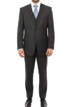 Wool Suit Modern Fit Windowpane 3 Piece in Dark Gray