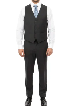 Wool Suit Modern Fit Windowpane 3 Piece in Dark Gray