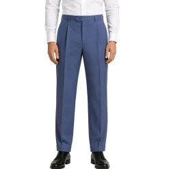 (32W) Regular Fit Pleated Pre-hemmed With Cuffs - Blue