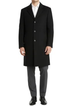 (3XL) Black 38" Wool Blend Long Overcoat