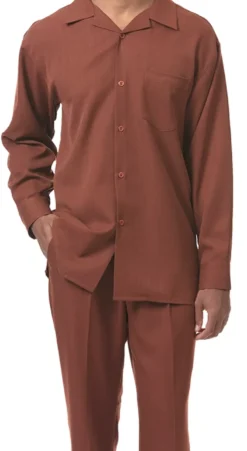 (3XL) Men's 2 Piece Long Sleeve Walking Suit in Cognac