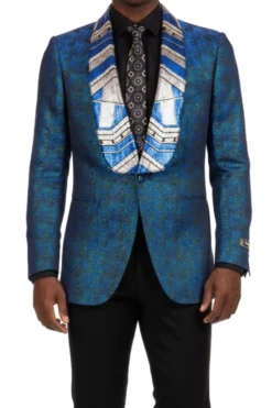 (6XL) Navy Slim Fit Shawl Lapel Sports Coat