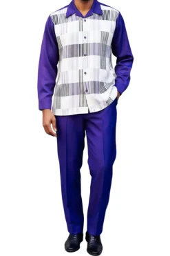 (2XL) Blackberry Plaid Long Sleeve Walking Suit