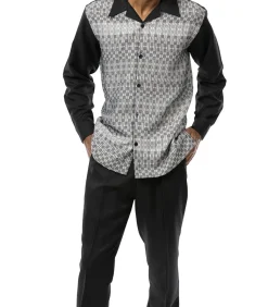 (XL) Black 2 Piece Long Sleeve Walking Suit Set
