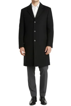 (3XL) Black 38" Wool Blend Long Overcoat