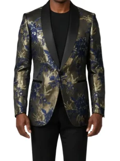 (XL) Blue Floral Pattern Sports Coat Slim Fit