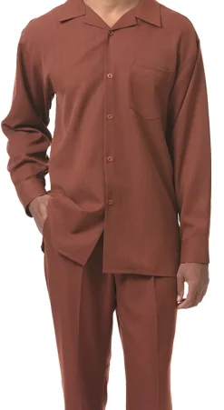 (3XL) Men's 2 Piece Long Sleeve Walking Suit in Cognac